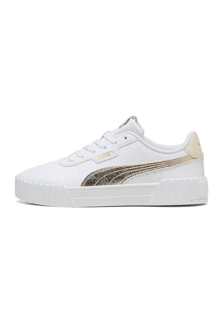 Pantofi sport Carina 3.0 din piele ecologica cu logo cu aspect metalizat, Auriu/Alb optic