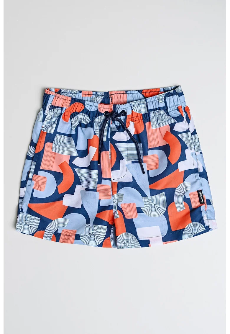 Pantaloni scurti de baie cu model grafic, Portocaliu mandarina/Albastru