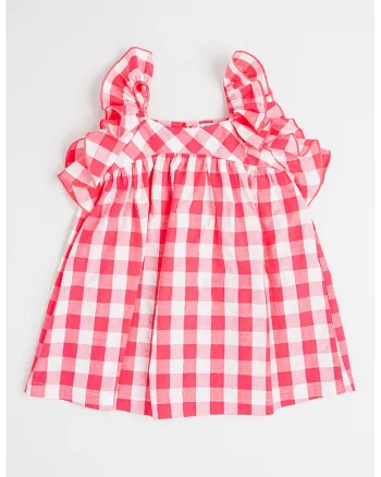 Rochie din bumbac cu model gingham, Roz pastel/Alb optic