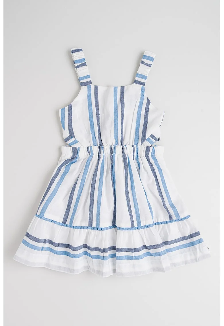 Rochie evazata cu model in dungi, Alb/Albastru deschis