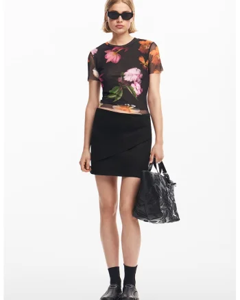 Tricou transparent cu imprimeu floral, Multicolor