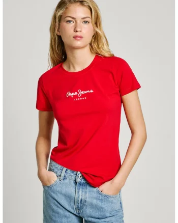 Tricou slim fit cu logo, Alb/Rosu vermillion