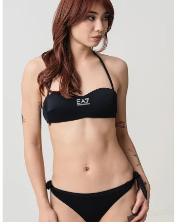 Costum de baie in doua piese cu decolteu halter, Negru