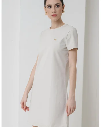 Rochie-tricou cu decolteu rotund, Alb murdar