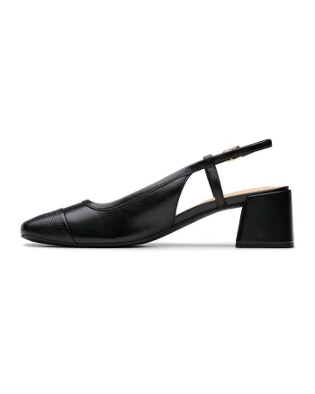 Pantofi slingback din piele cu toc masiv, Negru