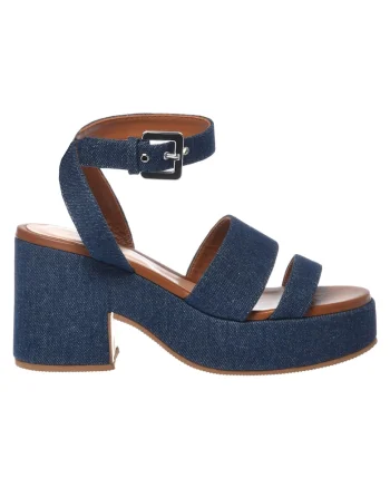 Sandale din denim cu toc masiv, Albastru