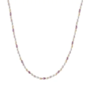 Colier placat cu aur de 18K si perle sintetice, Alb/Bej/Lila