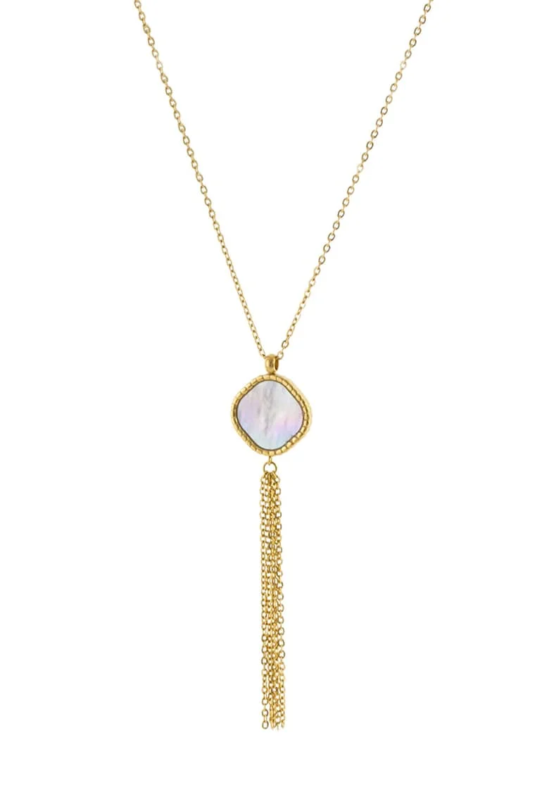 Colier placat cu aur de 18K si decorat cu pandantiv Mother of Pearl, Auriu