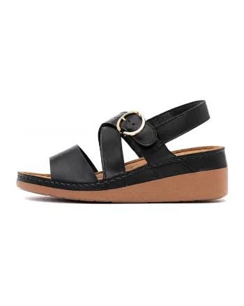 Sandale wedge de piele cu catarama Donna, Negru