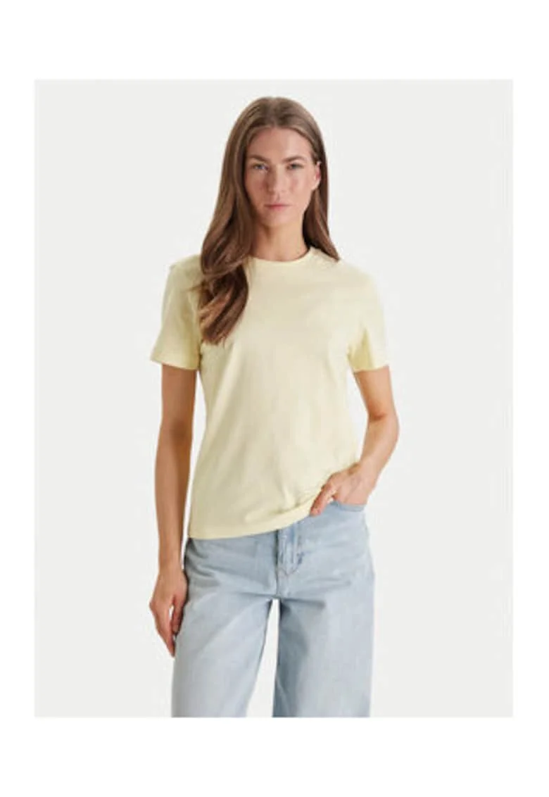 Tricou regular fit din bumbac cu model uni si decolteu la baza gatului