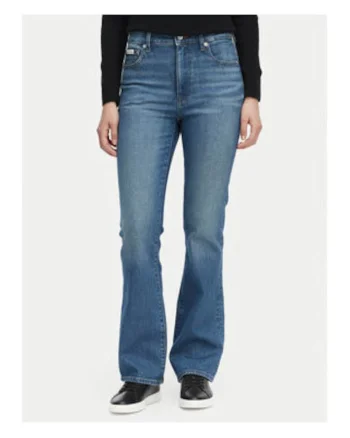 Blugi uni bootcut cu talie inalta