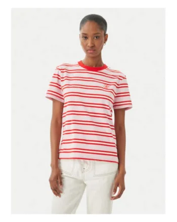 Tricou regular fit cu model in dungi si decolteu la baza gatului