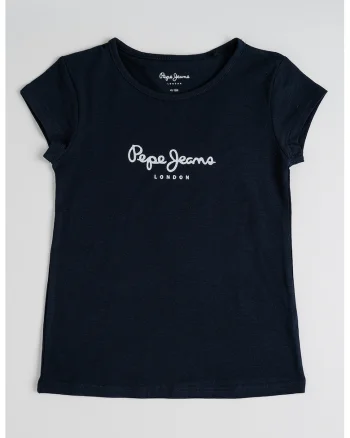 Tricou cu decolteu la baza gatului si logo stralucitor, Albastru ultramarin