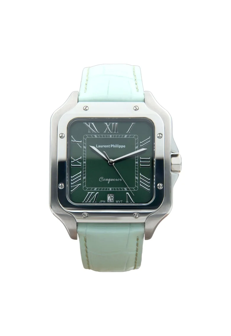 Ceas barbati  Conqueror Emerald Nude Mint, otel inoxidabil, cadran verde smarald, curea alba