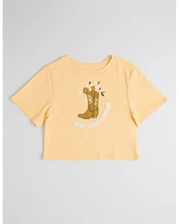 Tricou de bumbac cu imprimeu logo, Alb/Galben sofran/Galben inchis