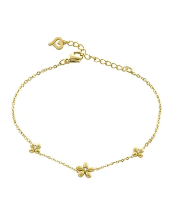 Bratara placata cu aur de 18K, model floral si zirconia, Auriu