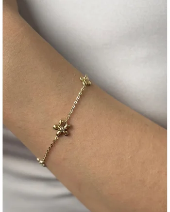 Bratara placata cu aur de 18K si model floral, Auriu