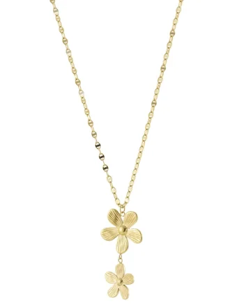 Colier din otel inoxidabil placat cu aur de 18K si pandantiv cu model floral, Auriu