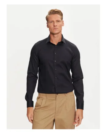 Camasa uni slim fit din amestec de bumbac
