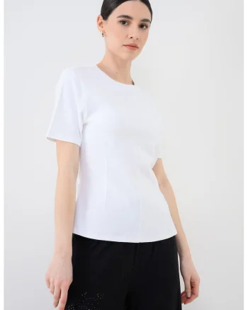 Tricou uni cu decolteu la baza gatului, Alb optic