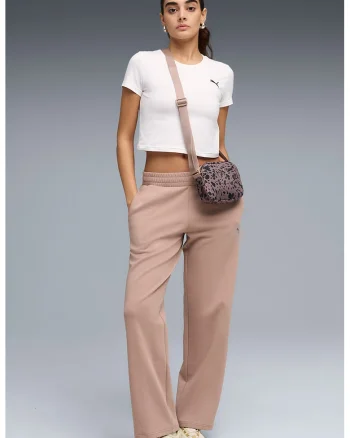 Pantaloni de trening cu croiala dreapta si talie elastica, Negru/Maro nisip