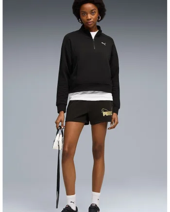 Pantaloni scurti cu talie elastica si imprimeu logo, Auriu/Negru