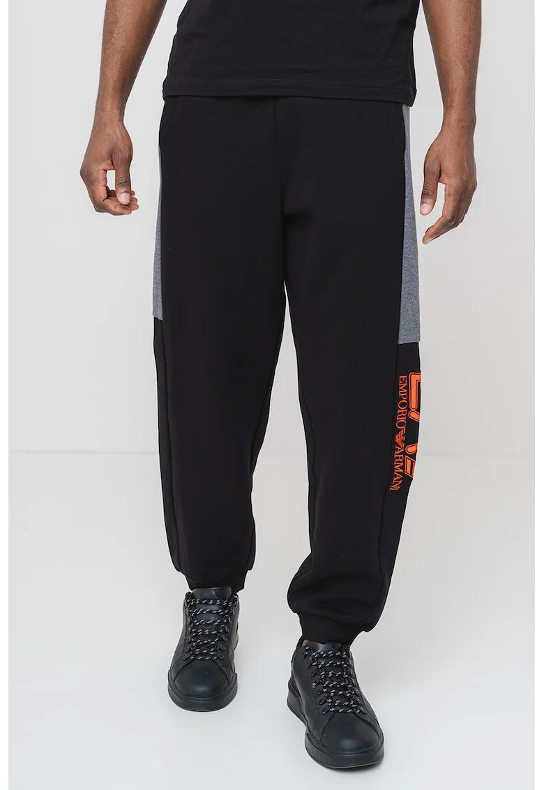 Pantaloni de trening cu snur, Negru/Gri inchis melange