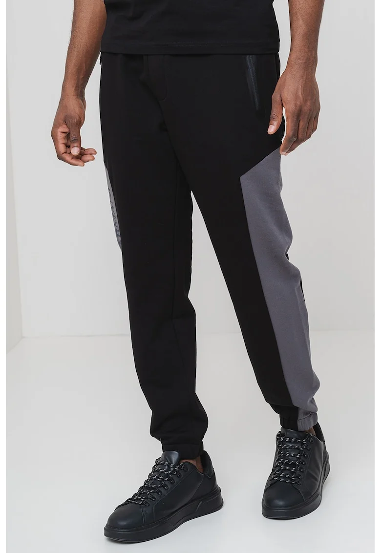Pantaloni de trening cu snur, in doua nuante, Negru/Gri inchis