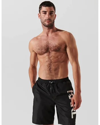 Pantaloni scurti de baie cu logo, Alb/Negru