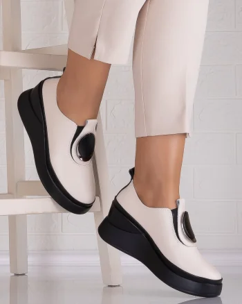 Papuci dama cu platforma Bej din Piele Naturala Armane