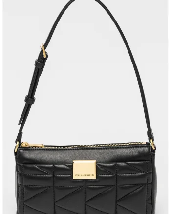 Geanta de piele cu bareta ajustabila de umar, Negru