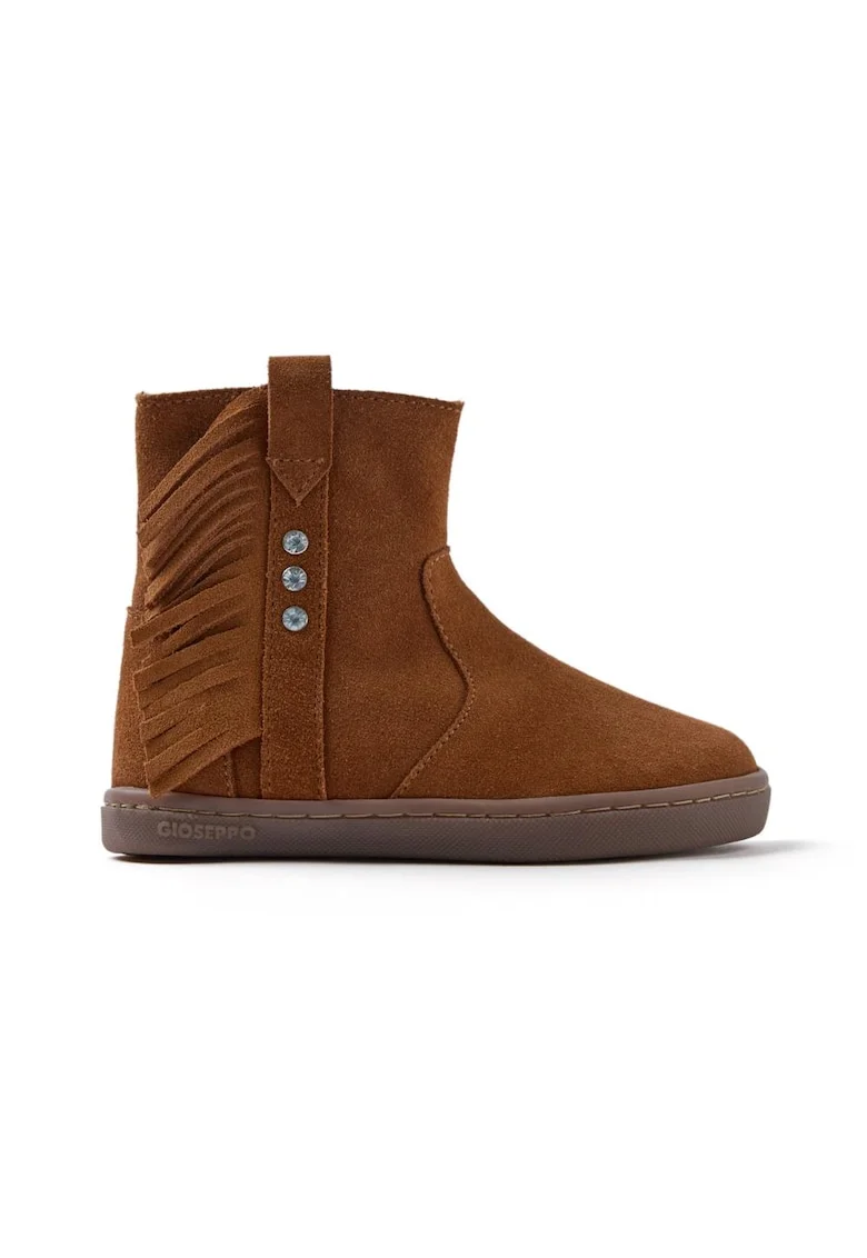 Cizme low-cut de piele intoarsa cu franjuri, Maro