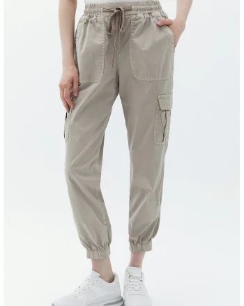 Pantaloni crop cu talie inalta si buzunare, Grej