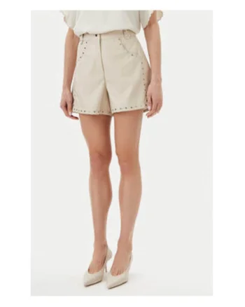 Pantaloni scurti dama,  piele ecologica, bej, Bej