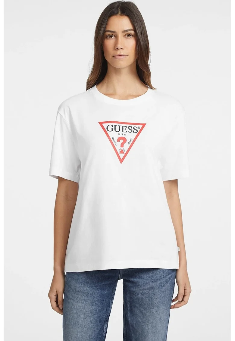 Tricou lejer cu decolteu la baza gatului, Rosu/Alb