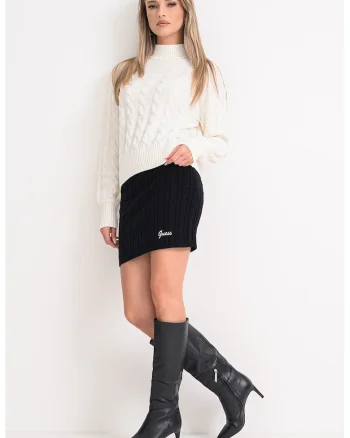 Pulover din amestec de lana cu model torsade si terminatie cu striatii, Crem