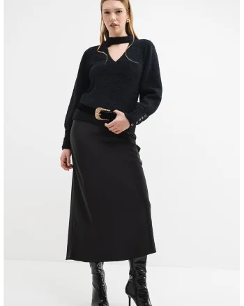 Pulover uni cu decolteu in V, Negru