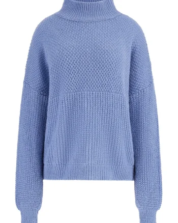 Pulover din amestec de lana alpaca cu maneci cazute, Albastru pastel