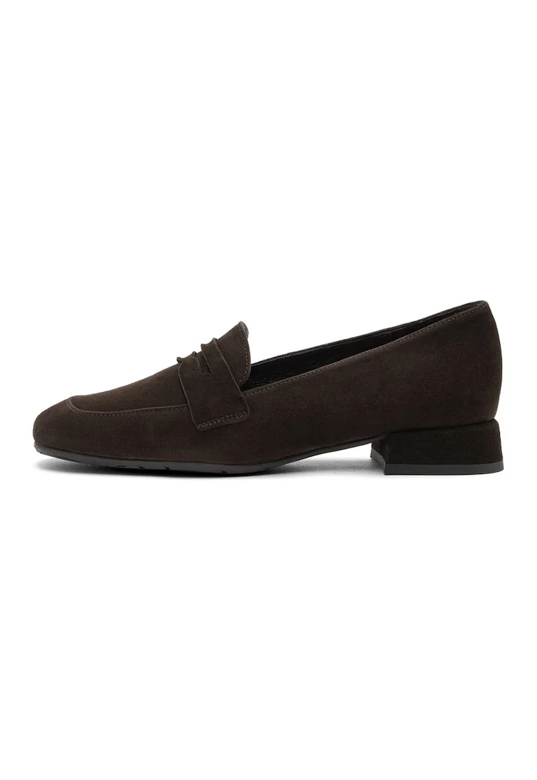 Pantofi loafer de piele intoarsa cu toc masiv Marla, Maro inchis