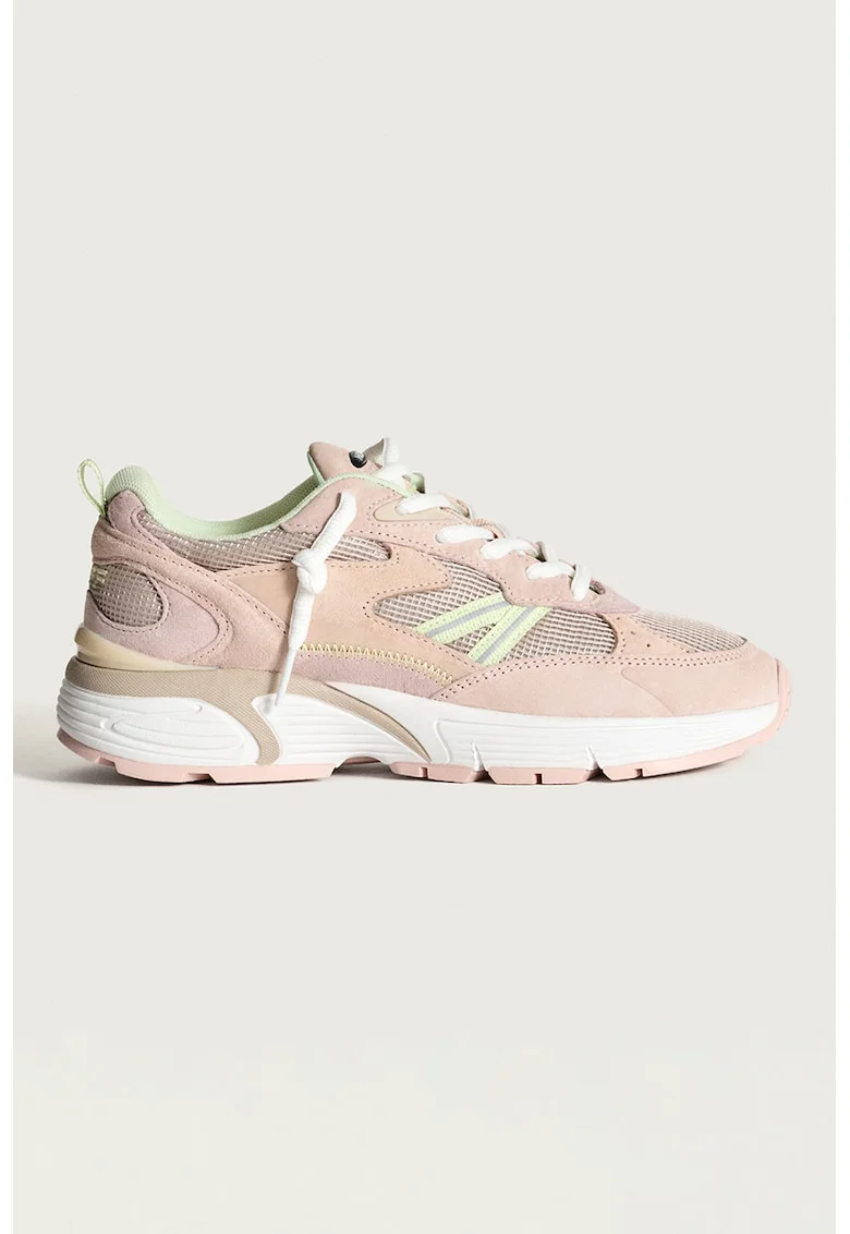 Pantofi sport din piele intoarsa si material textil Dade, Maro taupe/Piersica/Verde menta