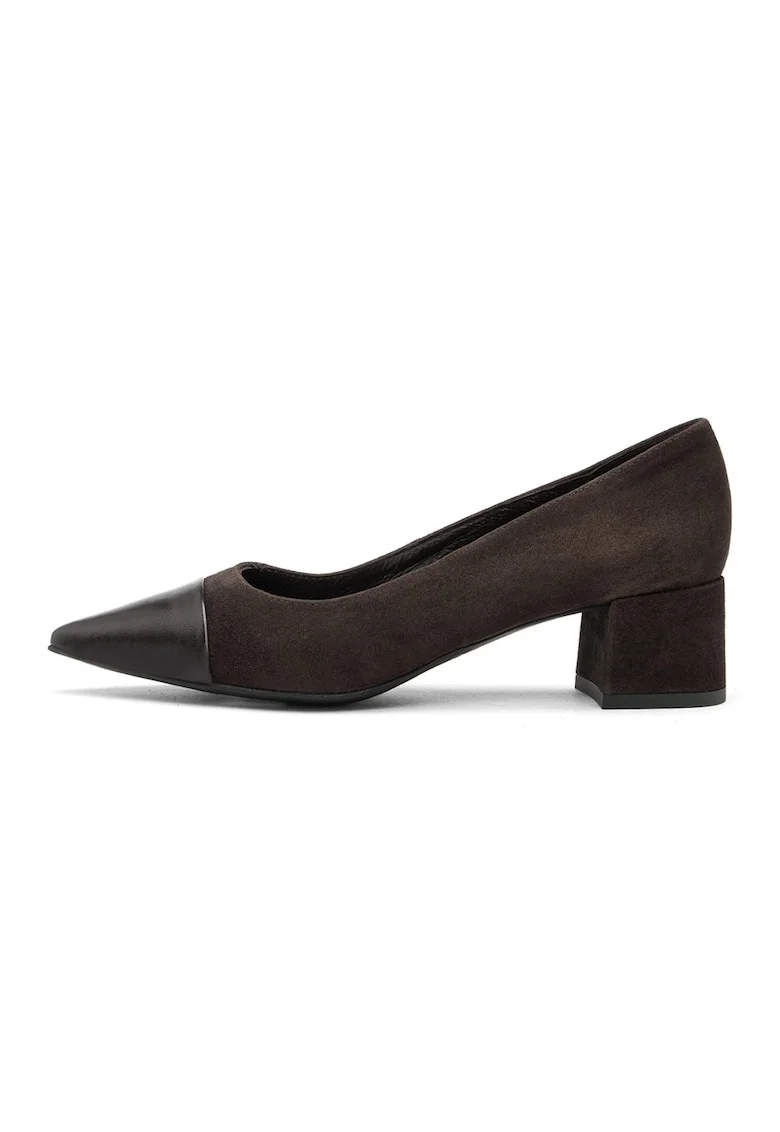 Pantofi de piele intoarsa cu toc masiv Sarah, Maro inchis/Negru