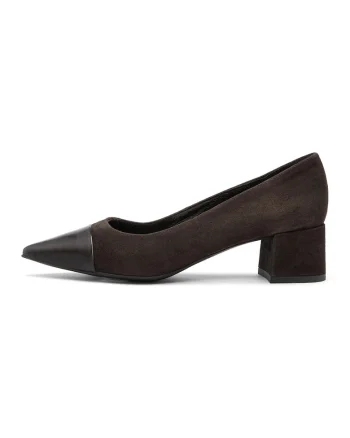 Pantofi de piele intoarsa cu toc masiv Sarah, Maro inchis/Negru