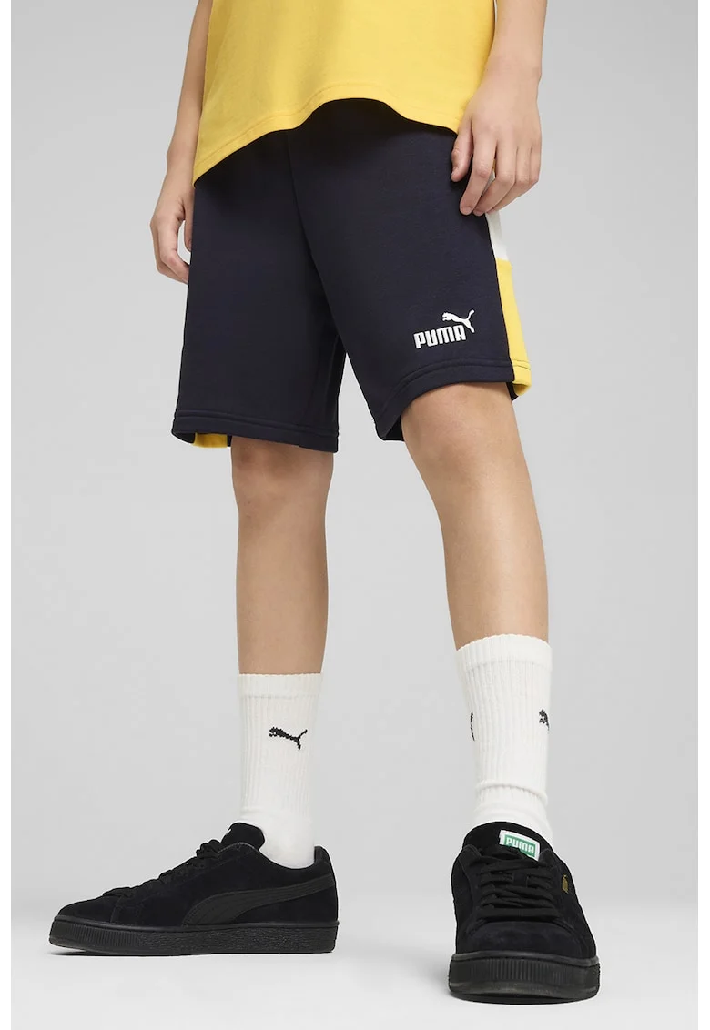 Pantaloni scurti din amestec de bumbac cu logo, Galben/Bleumarin