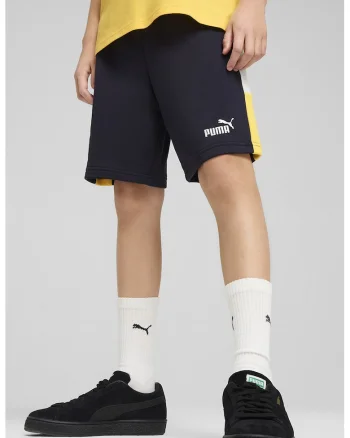 Pantaloni scurti din amestec de bumbac cu logo, Galben/Bleumarin