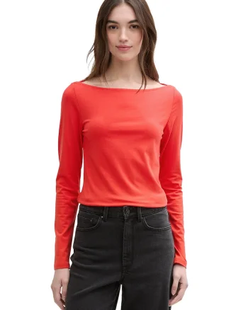 Bluza din amestec de bumbac si modal, Rosu