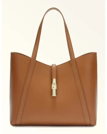 Geanta tote de piele Goccia, Caramel