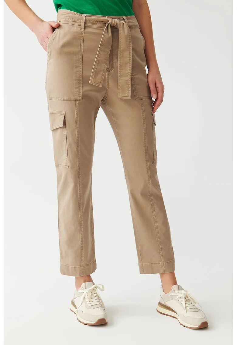 Pantaloni crop din amestec de lyocell cu un cordon in talie, Bej inchis