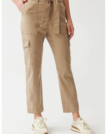 Pantaloni crop din amestec de lyocell cu un cordon in talie, Bej inchis