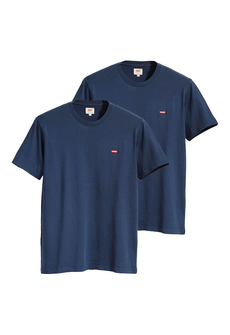 Set de tricouri din bumbac cu logo brodat discret - 2 piese, Albastru