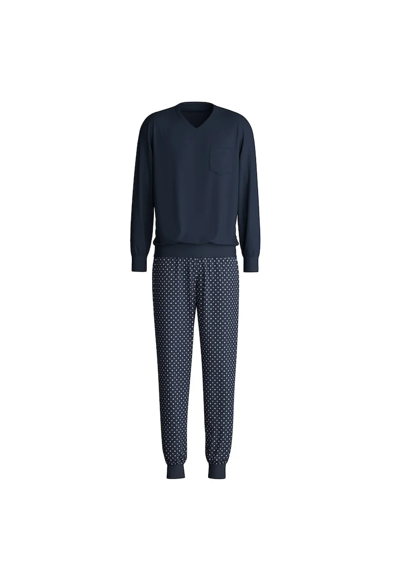 Pijama cu pantaloni lungi din bumbac, Albastru